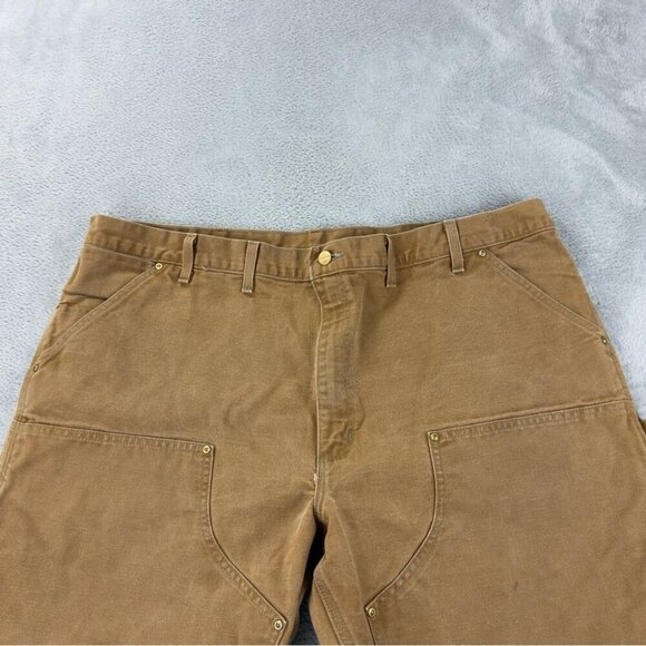 Vintage Carhartt Men's Size 42x27 B01 BRN Tan Double Knee Pants Made in USA 90s - Picture 6 of 12